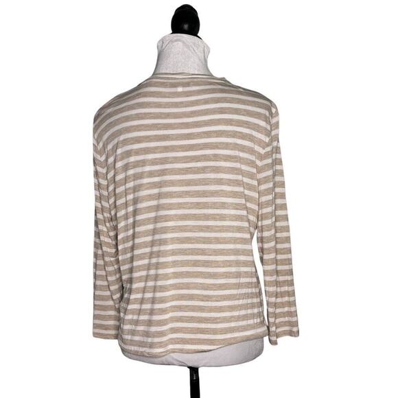 Vince Round Neck Long Sleeve Striped Knit Top Tan White Size Large - Picture 3 of 10